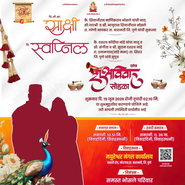 Editable Modern Marathi Lagna Patrika Wedding Invitation Photoshop PSD File 2026