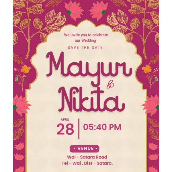 Pinkish English Wedding Invitation Design PixelLab PLP File 2025