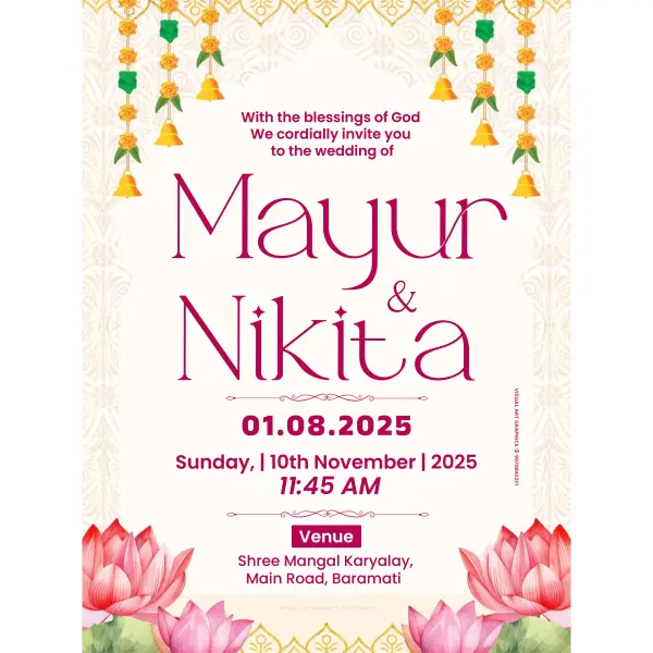 Traditional Floral Wedding Invitation Design in English PSD File 2025